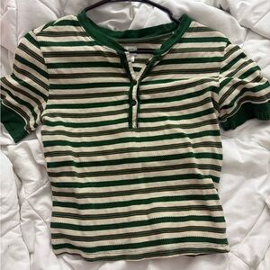 BDG Kids Green and Cream Striped Button Down Shirt
